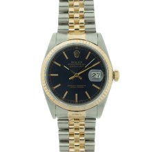 Pre-owned Rolex Men's Datejust Two-tone Black Tapestry Dial Watch (SS yellow gold 36mm, black tapestry dial)