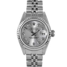 Pre-owned Rolex Women's Stainless Steel Fluted Diamond Datejust Watch (Womens watch)