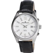 Precision Men's Quartz Watch With White Dial Analogue Display And Black Leather Strap Prew1102