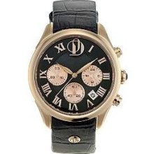 Project D London Ladies' Rose Gold, Black Dial, Black Leather Strap PDS008/C/10 Watch