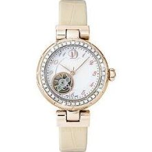 Project D London Ladies' Gold-Plate, Crystal-Set, White Dial, Cream Leather Strap PDS004/A/18 Watch