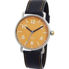 Projects Mens Witherspoon Michael Graves Stainless Watch - Black Leather Strap - Orange Dial - 7102O