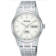 Pulsar By Seiko White Dial Silver Tone Expansion Bracelet Men's Watch Pxn129 Sd