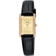Pulsar Ladies Crystal Jewelry Watch Gold Dial Gold Tone PEGC54