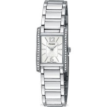 Pulsar Ladies Crystal Jewelry Watch Silver/White Dial PEGC51