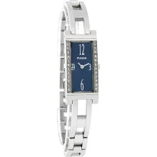 Pulsar Ladies Crystal Rectangular Blue Dial Bangle Dress Watch PEG503