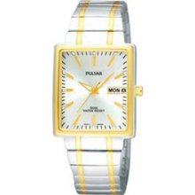 Pulsar Men`s Collection Expansion Two Tone Watch W/Day/Date Calendar