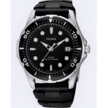 Pulsar Men`s Watch W/ Black Rotating Bezel & Urethane Strap