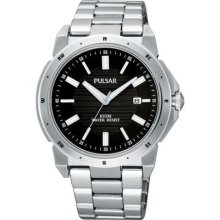 Pulsar Pg8149 Mens Stainless Steel Black Dial Date Casual Dashing Watch
