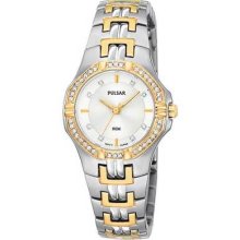 Pulsar Ptc388 Women's Crystal Stainless Steel Band White Dial Watch