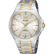 Pulsar Quartz Mens Silver Dial Two Tone Dress Watch PQ5003