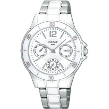 Pulsar Womens Chronograph Stainless Watch - Silver Bracelet - White Dial - PP6021
