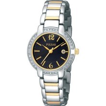 Pulsar Womens Crystal Analog Stainless Watch - Two-tone Bracelet - Black Dial - PH7301