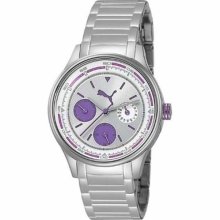 Puma Women's Motor PU102742004 Silver Stainless-Steel Quartz Watch with Silver Dial