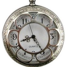 Quartz Fancy Window Pocket Watch - Hand Engraved