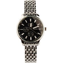 Quartz Stainless Steel Wrist Watch For Women Black+Silver