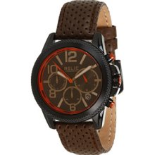 Relic Grant Mens Brown Perforated Leather Strap Chronograph Watch