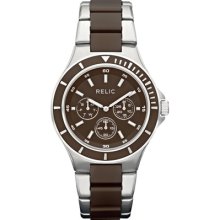 Relic Mens Eliot Stainless Steel and Brown Aluminum Chronograph Watch Silver