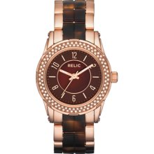 Relic Womens Hannah Rose Gold-Tone and Tortoise Glitz Watch Rose Gold