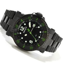 Renato Men's T-Rex Diver Swiss Quartz GMT Stainless Steel Bracelet Watch BLACK