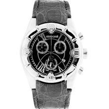 Roberto Cavalli Ladies Stainless Steel Case Black Dial Leather Strap Date Display Chronograph 7251616155