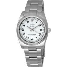 Rolex Airking White Roman Dial Fluted Bezel Mens Watch 114234WRO