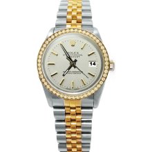 Rolex date just watch jubilee two tone date just white stick dial diamond bezel