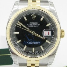 Rolex Datejust Black Index Dial Jubilee Bracelet Two Tone Mens Watch