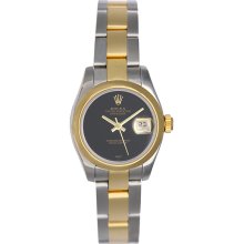 Rolex Datejust Ladies Steel & Gold Watch 179163 Onyx Dial
