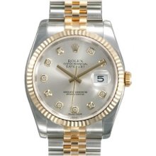 Rolex Datejust Silver Diamond Dial Jubilee Bracelet Fluted Bezel Two Tone Mens Watch 116233SDJ