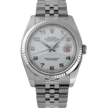 Rolex Datejust White Arabic Dial 18k White Gold Fluted Bezel Jubilee Bracelet Mens Watch 116234WAJ