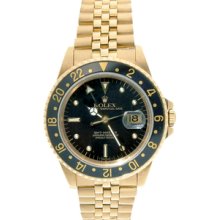 Rolex GMT Master 16758 18K Gold Diamond Dial Brown Bezel Watch