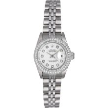 Rolex Ladies Datejust Stainless Steel Diamond Watch 69190 White Dial