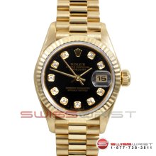 Rolex Ladies President Gold Black Diamond Dial All Original