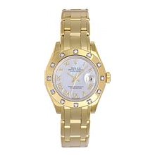 Rolex Lady Pearlmaster Yellow Gold White Roman Dial/12 Diamond Bezel