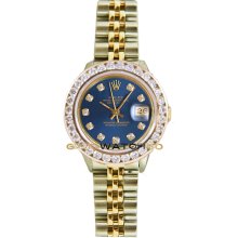 Rolex Ladys Stainless Steel & 18K Gold Datejust Model 69173 Jubilee Band Custom Added Blue Diamond Dial & 2Ct Diamond Bezel