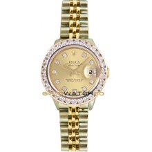 Rolex Ladys Stainless Steel & 18K Gold Datejust Model 69173 Jubilee Band Custom Added Champagne Diamond Dial & 2KT Diamond Bezel