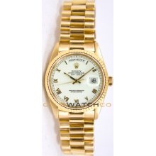 Rolex Mens 18K Yellow Gold President Day Date Model 18238 White Roman Dial