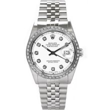 Rolex Men's Datejust Stainless Steel Custom Diamond Bezel & White Diamond Dial