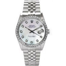 Rolex Men's Datejust Stainless Steel Custom Diamond Bezel & Mother of Pearl Diamond Dial