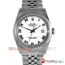 Rolex Mens Datejust Stainless Steel White Roman Jubilee