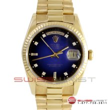 Rolex Mens Day Date President Gold Blue Vignette Diamond Dial