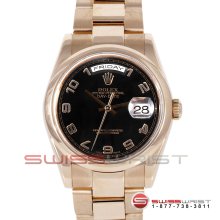 Rolex Mens New Style Rose Gold Day Date President Black Arabic 118205