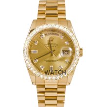 Rolex Mens New Style Heavy Band President Day Date Model 118238 Custom Added Champagne Diamond Dial & 2CT Diamond Bezel