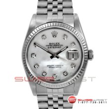 Rolex Mens SS Datejust 16014 w/ MOP Diamond Dial - Fluted Bezel