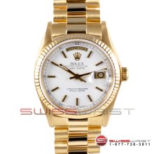 Rolex Men's Yellow Gold Day Date President White Stick Dial 18038
