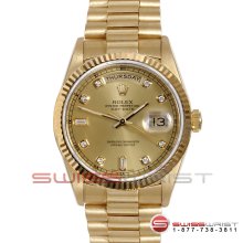 Rolex Men's Yellow Gold President Champagne Diamond Fluted 18038