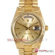 Rolex Men's Yellow Gold Day Date Bark President Champagne Stick Dial
