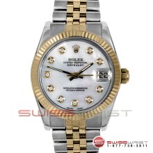 Rolex Midsize Datejust Two Tone 68273 Mother of Pearl Diamond Dial