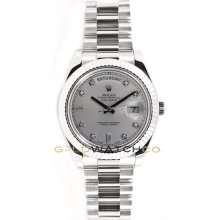 Rolex New Style 41mm Day Date II Model 218239 18K White Gold with Silver Diamond Dial